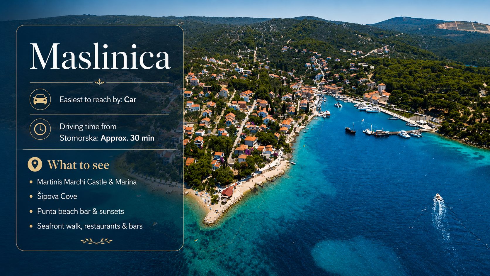 Maslinica sull'isola di Šolta - gita in giornata da Stomorska
