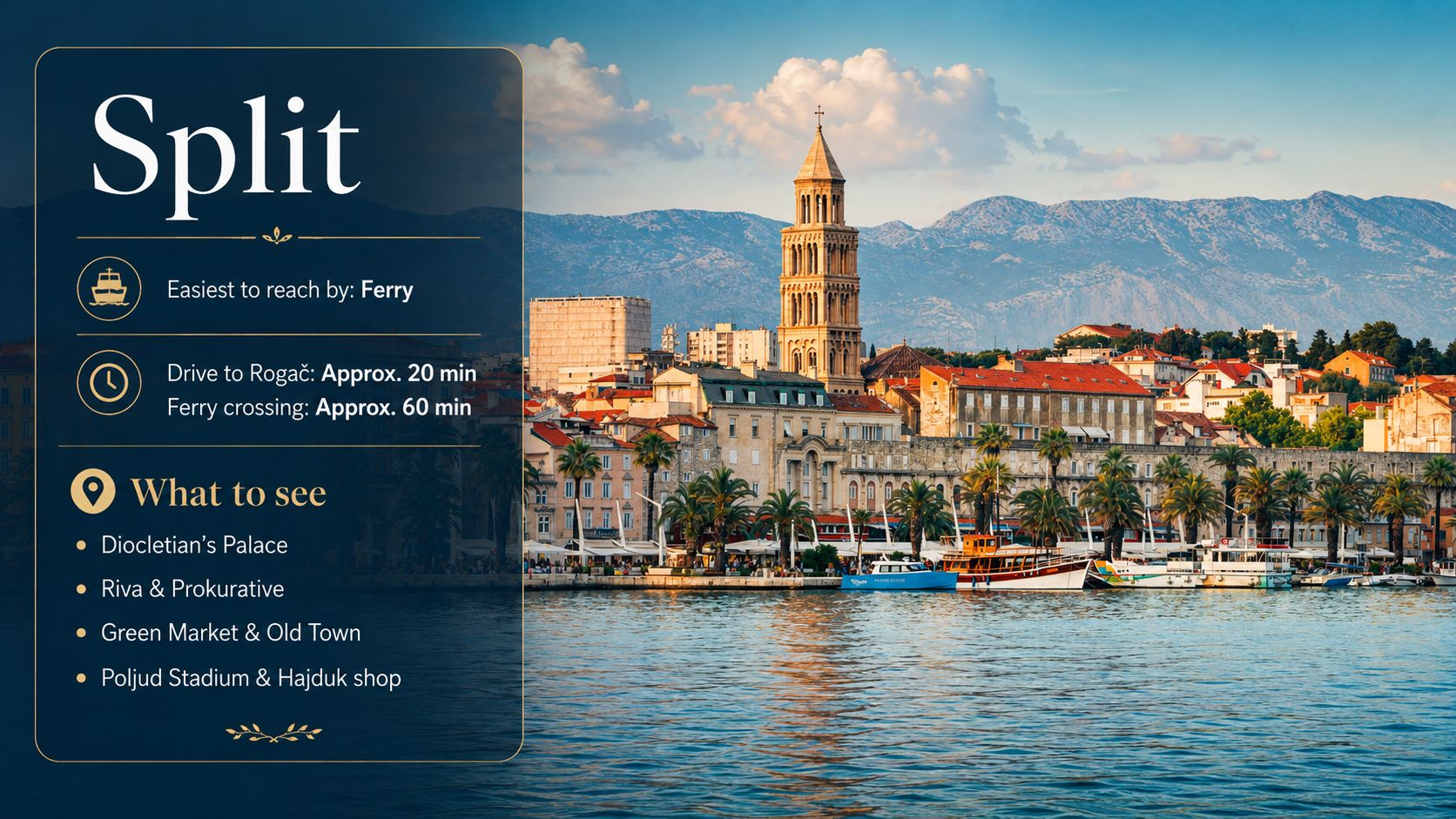 Il lungomare di Spalato con il campanile del Palazzo di Diocleziano