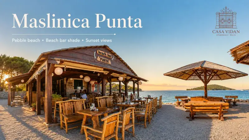 Pláž a beach bar Punta v Maslinici