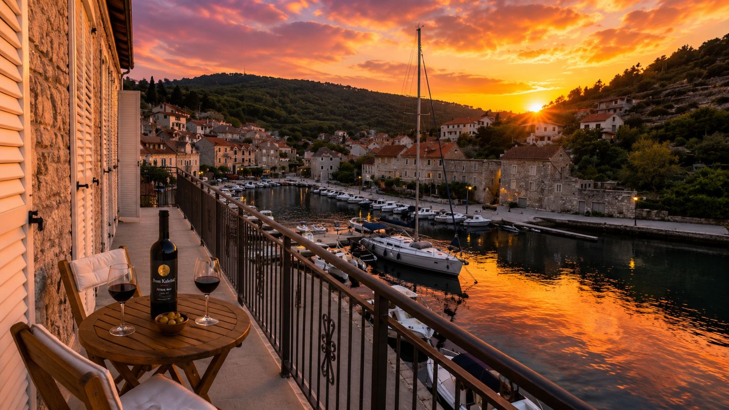 Tramonto sul porto di Stomorska dall'Appartamento Marcelo, Casa Vidan